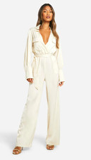 Matte Satin Utility Wrap Jumpsuit Champagne  Size 12