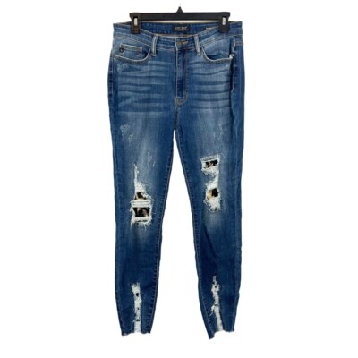 Judy Blue Leopard Patch Distressed Skinny Jeans Size 11/30