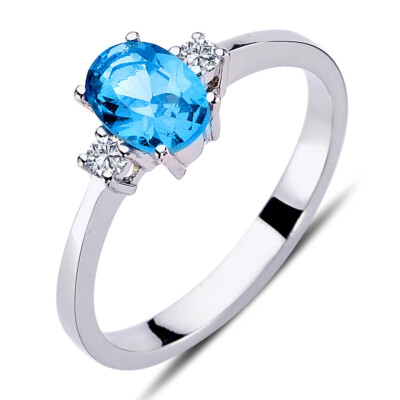 Brillant-Schliff Diamant Blaue Oval Topas Ring 14 Karat Weißgold R30162
