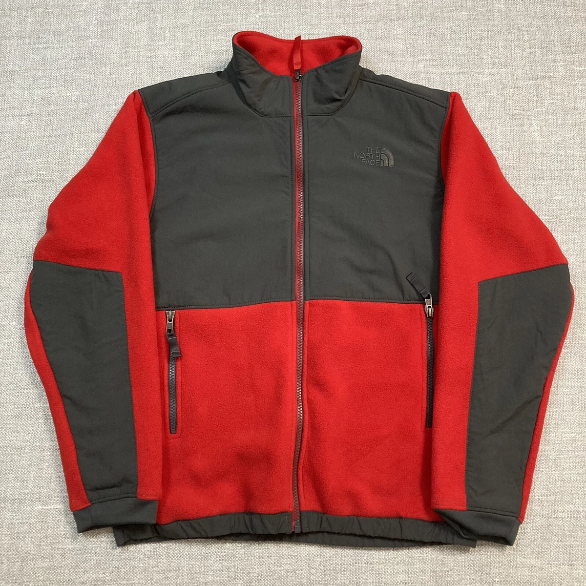 THE NORTH FACE Boys Denali Full Zip Fleece Jacket in Red & Gray Size Large