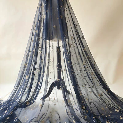 Golden Star Spitzenstoff Meterware Stickerei Stern Himmlisch Kostüm Spitze Tüll