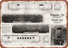 METAL SIGN - AT&SF ARE Baggage Car and RPO Postal Cars - Vintage Rusty Look