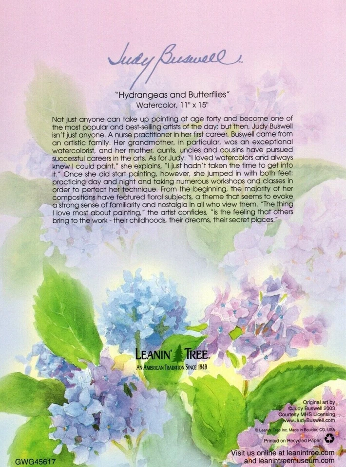 Get Well Soon Hydrangea & Butterflies Judy Buswell Leanin' Tree Greeting Card  - Image 3 of 4