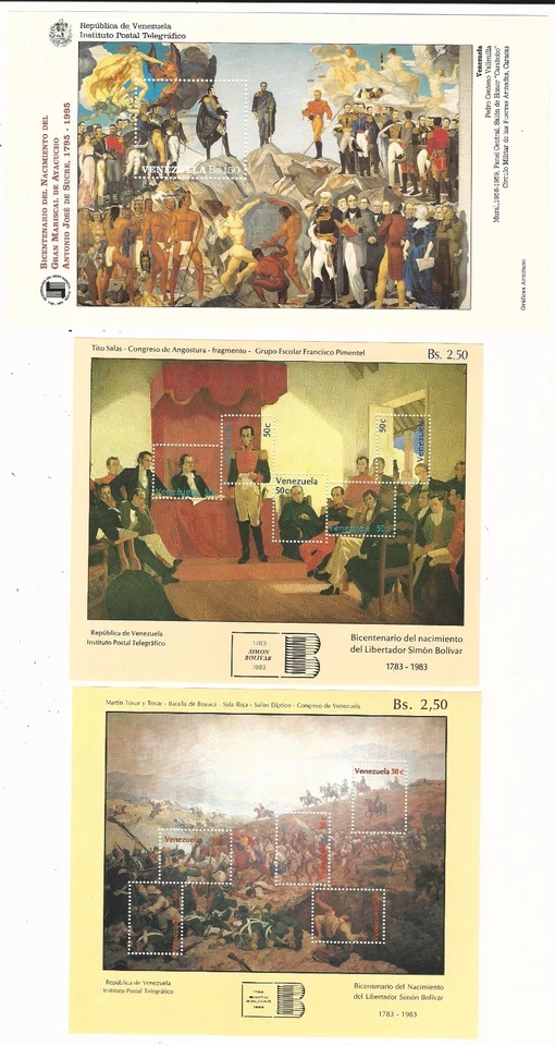 Venezuela: Lote de 10 hojas diferentes de recuerdos temáticos militares, como nuevas, VZ0176 Foto 2 de 3