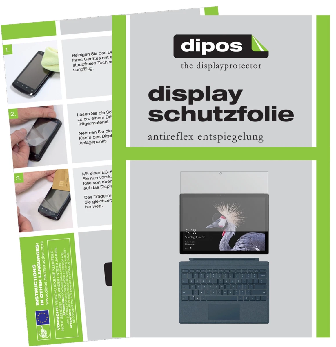 Dipos 2x Pellicola Protettiva Cristallo Per Microsoft Surface Pro – Resistente Ai Graffi (4H), Antigraffio, Trasparente, Made In Germany - 2