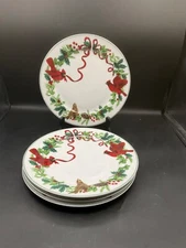 Royal Norfolk Christmas Cardinal Dinner Plates 10" Set of 4