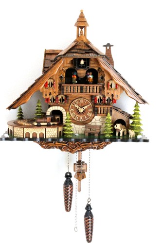 cuckoo clock black forest quartz german  music quarz chalet moving train new - Photo 1 sur 5