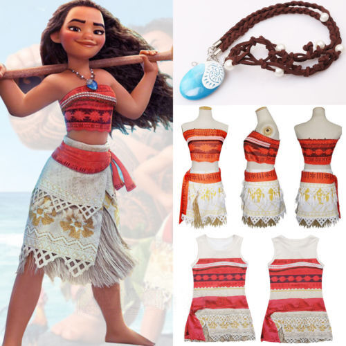 Kids Costume Moana Princess Girls Cosplay Fancy Dress Necklace Outfits Set  Gifts