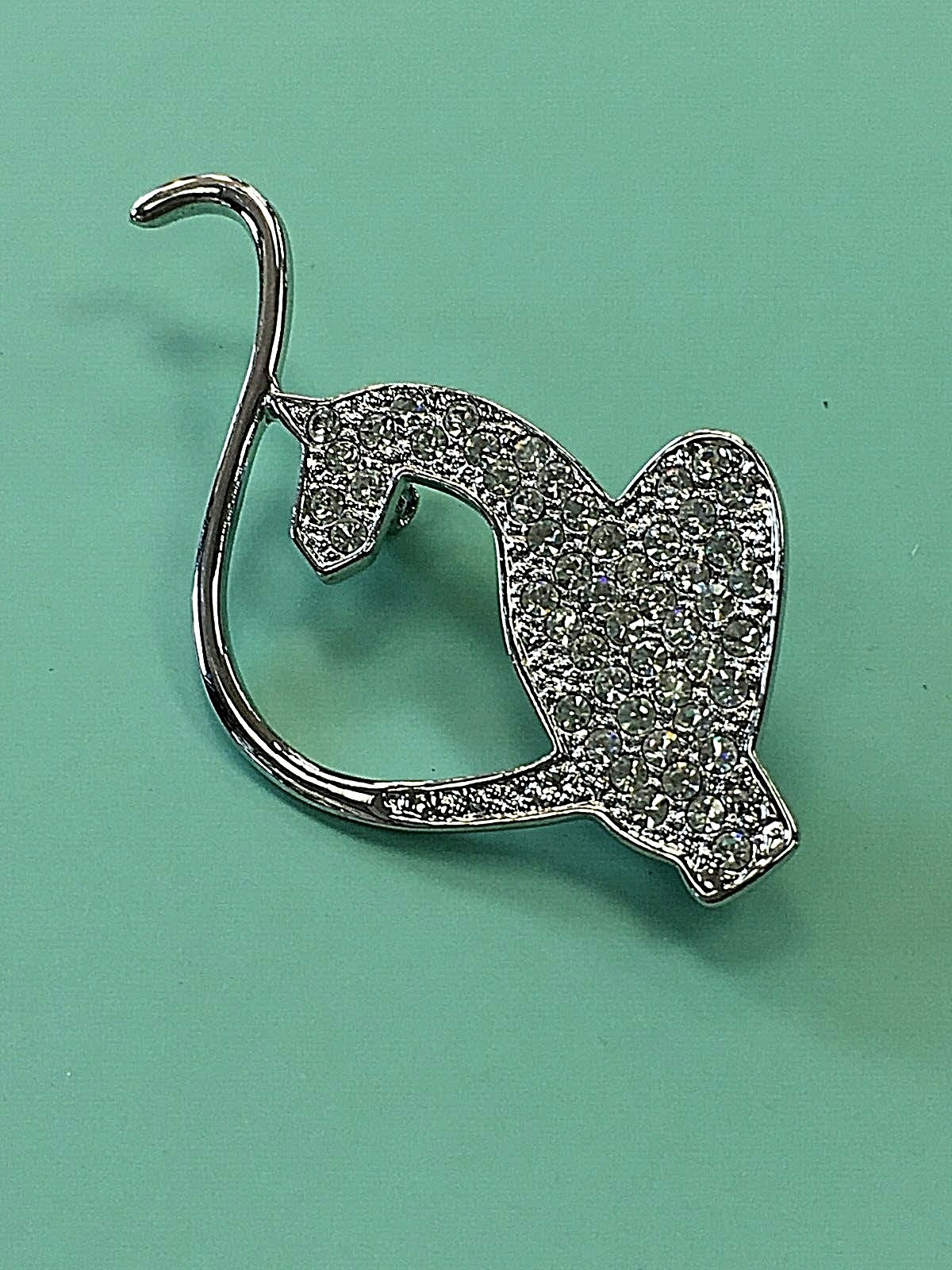 CAT KITTEN Designer Inspired SILVER FASHION PIN BROOCH White Crystal Stones  NEW | eBay