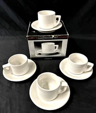 Vintage 1993 Taylor & NG 8 Pc Cappuccino Cup & Saucer Set Solid White New In Box