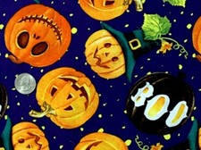 DAVID TEXTILES "NIGHT OF PUMPKINS" JACK-O-LANTERNS COTTON FABRIC 2YD X 44"