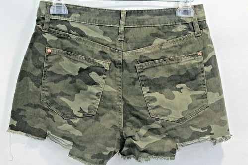 NOBO Shorts Cut Off size 7 Green Denim Camouflage Distress High Rise - Picture 4 of 6