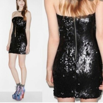 sparkle and fade sequin dress UO Sparkle and Fade Scalloped Sequins Strapless Tube Dress Black size 2