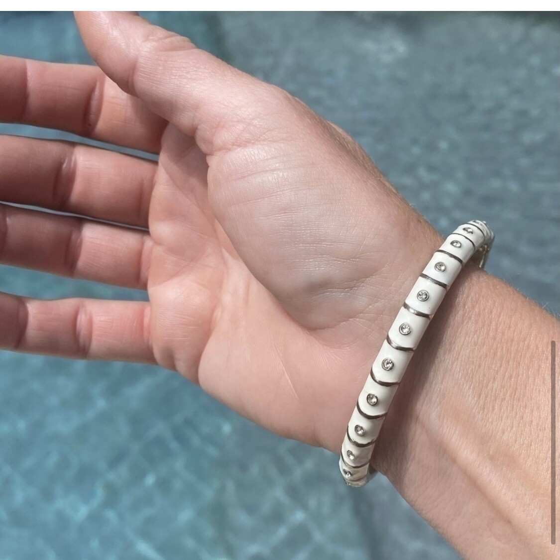 THREE Sequir bangle bracelets designer Gold White… - image 6