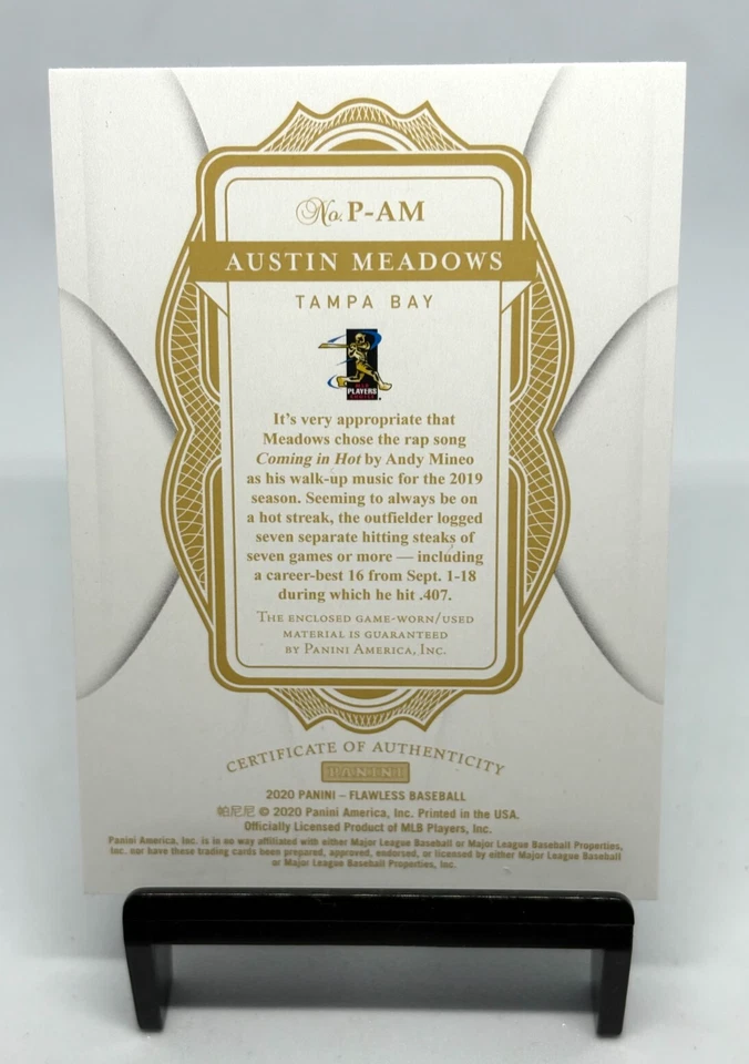 Parche Panini Flawless Patch 2020 azul/15 parche Austin Meadows Rays #P-AM Foto 2 de 2