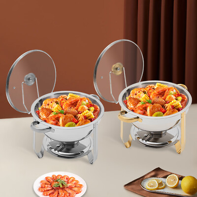 5L/5.28QT Round Chafing Dish Stainless Steel Chafer Buffet Catering Warmer Set