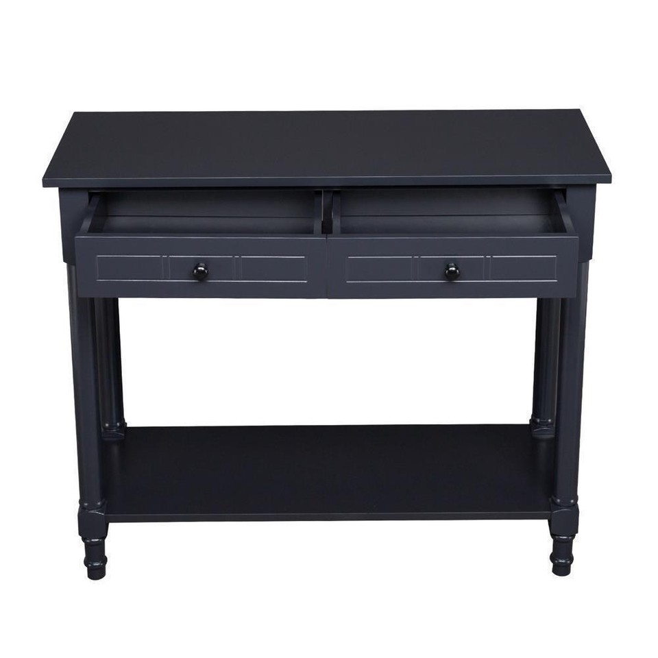 55 Inch Fluted Console Table With Storage – Modern Entryway, Sofa, Or Hallway Table In Black/Walnut