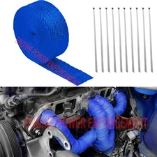 2" 50Ft Blue Motorcycle Basalt Manifold Header Exhaust Pipe Heat Wrap w/ 10 Ties