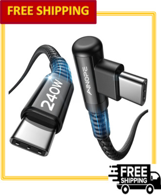 AINOPE 240W USB C to USB C Right Angle Fast Charging Cable, Black-3.3 Ft