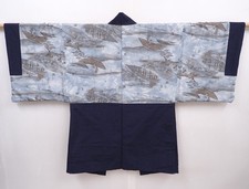 6012T11z610 Vintage Japanese Kimono Silk Men's HAORI            Dark navy