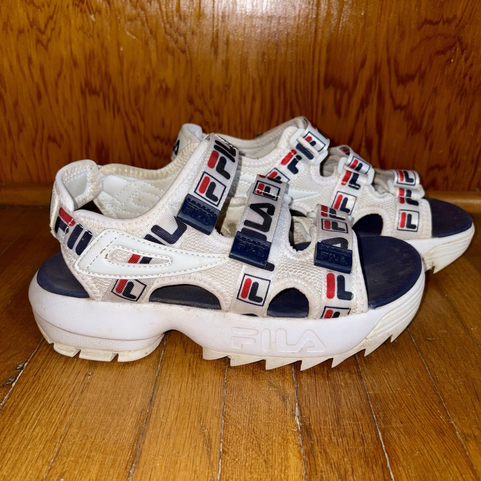 Sandali Fila Disupter rosso bianco e blu con cinturino donna taglia 6