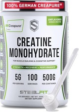 SteelFit Creapure Creatine Monohydrate Powder, Unflavored, 100 Servings