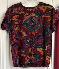 Vintage Georgiou 100 Silk Floral Short Sleeve Shirt Blouse Size 6
