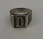 Vintage Sterling Silver Signet Ring "D"-Wheat or Leaf pattern-Size 8 1/2