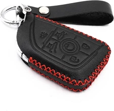 Leather 6 7 Buttons Smart Remote Key Fob Case Cover Chain -Black-6 Buttons