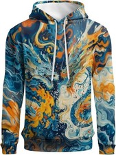 3D Asian Dragon Art Hoodie: Abstract Fire Water Style, Bold Vibrant Colors