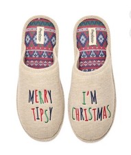 DEARFOAMS Men  s Size L 11-12   Merry Tipsy  Christmas  Comfort Slippers   Tan