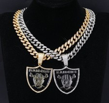 Collar de cadena de gemas de los Raiders de Las Vegas colgante de plata de oro de 24" joyería de abanico de 3,5"x3"