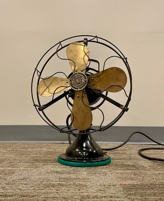Antique 12  Hunter GE Oscillating fan with 4-wing Brass Blade. 3 Speeds. WORKS!