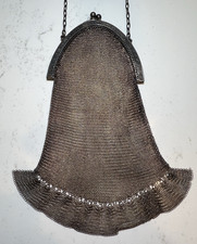 Antique Soldered Fine Mesh Flapper Purse w/ Chain Strap  Floral Kiss-Lock Frame
