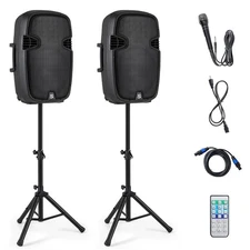 Portable Dual 15" 2-way 2000 W Powered Speakers w/ Controller