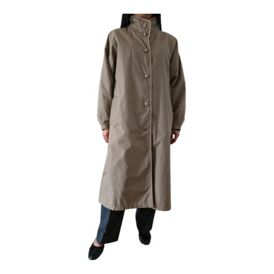 Vintage Trenchcoat Stehkragen Khaki Grün Gesteppt Damen Oversize Gr S M L