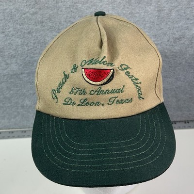 De Leon Texas Peach & Melon Festival Cap Hat Embroidered Green Tan Made in USA
