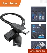 2025 Upgrade: USB 2.0 Male to Dual Female Y Splitter Hub   30cm Power Adapter