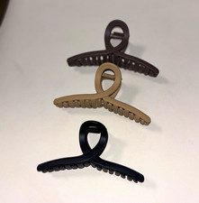 Set of 3 Bow Shape Plastic Claw Hair Clips w/ Teeth 4.33 in Black Brown Beige