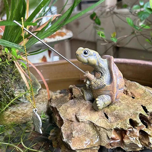 Statua Tartaruga Pesca Corda Creativa Simulazione Carina Tartaruga Resina Statuina Animale - Foto 19 di 24