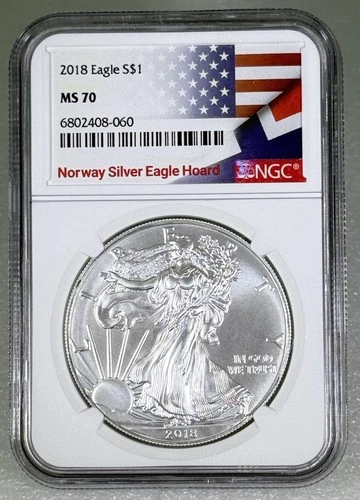 2018 $1 Silver Eagle NGC MS70 Norway Silver Eagle Hoard