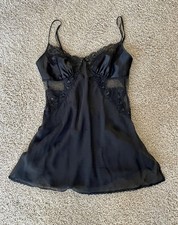 Vintage Y2K Victoria  s Secret Lace Trim Lingerie Teddy Slip Dress Black MEDIUM