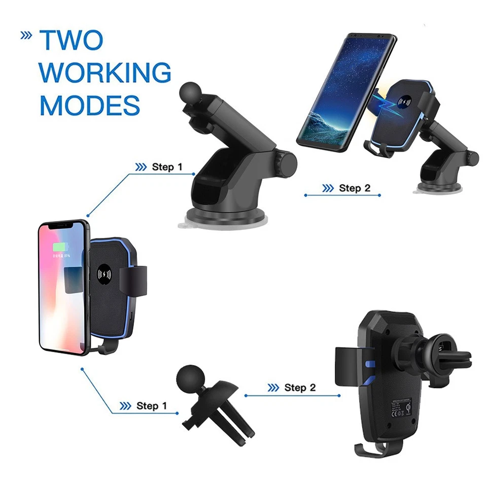 2 IN 1 Wireless Car Charger Fast Charging Automatic Clamping Mount Phone Holder - Image 2 of 4