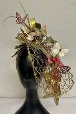 Royal Ascot Kentucky Derby Gold Butterflies Leaves Mesh Large Fascinator