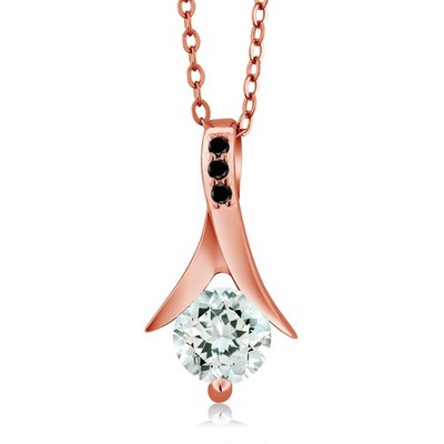 0.80 Ct Aquamarine Black Diamond 18K Rose Gold Plated Silver Pendant with Chain