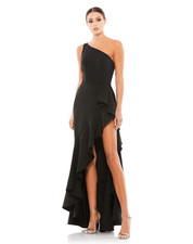 Ieena For Mac Duggal One Shoulder High Slit Ruffle Gown Size 10