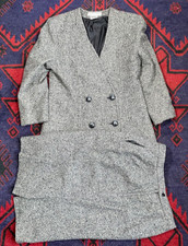 80s Christian Dior Wool Double Breasted Blazer Suit Skirt Women's 12 Gray