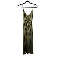 ASTR the Label Women's Valinda Satin Slip Midi Dress Olive Green XS Minimalist