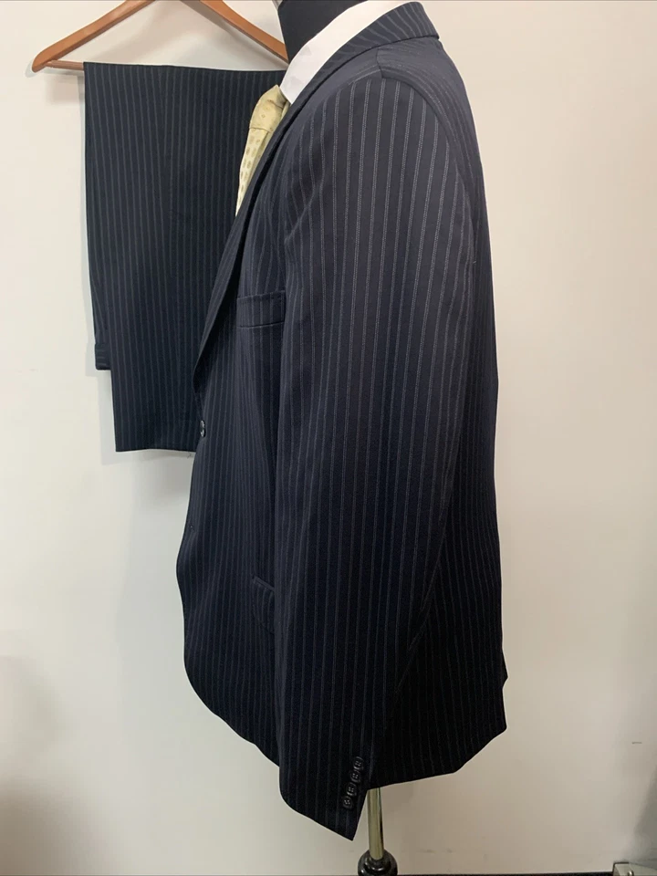 DOLCE & GABBANA Blue 2 Bt Flat Front Pin Stripe Suit Made Italy Eur 54L US 44L - Image 4 of 4