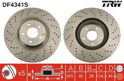 2x TRW DF4341S Bremsscheibe für Mercedes-Benz
